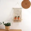 Tapestries macrame muur opgehangen plank rustieke badkamer houten zwevende boho decor witte planken organisator handgemaakt geweven touw bohemian