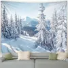 Tapissries Winter Tapestry Forest Cedar Snow Mountain Nature Snowy Scene Christmas Home Living Room Bedroom Decor Wall Hanging