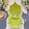 Casual Dresses Elegant Party Dress Studded With Diamonds Half High Neck Long Sleeve Elastic Slim Bodycon Formal Luxury Autumn 2024