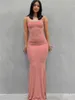 wsevypo spaghetti rap bodycon long dress long number neumber neampless wrapped fish tail club club Streetwear 240323