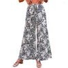 Women's Pants Qybian Fashion Bohemian Style Wide Leg Cause Loose Elastic Waist Printed Trouser Vintage Ethnic Higt Pant With Belt