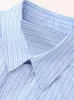 Camicette femminili ragazze girare girare maniche corta primavera estate camicie popin bianche da donna 2024 top blu a strisce in stile classico