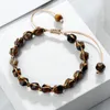 Strand 6 8mm Tiger Eye Stone Bracelet Charm Section Beads Braided Adjustable Bangles For Women Men Healing Bracelets Friendship Jewelry