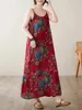Casual klänningar stor storlek etnisk stil tryck retro mångsidig modeklänning 2024 Summer Loose Light and Thin Sling for Women K519