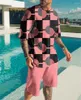 Men's Tracksuits Summer Suit Plaid 3D Printed Street Trend T-Shirt Shorts Oversized Tracksuit Set Crew Neck Beach Style Suits