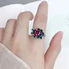 Cluster Rings 925 Sterling Silver Enamel Lotus Flower Finger Ring For Women Vintage Style Stereo Colorful Adjustable Open Jewelry