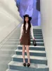Basic Casual Kleider Designer -Tee -Pause, französischer Stil, Nische, distanziert, sexy und elegant.Sanfte Versailles Brown Camisole -Kleid, Kinder Sommer JWV1