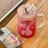 Wine Glasses 1000ml Cute Glass Cups Aesthetic With Lid And Straw For Cold Coffee Mug Big Cup Drinks Water Tea Milk Juice Beer