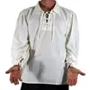 Camicie casual maschile per camicie medio-rinascimentale cosplay con pizzico di colore solido in giro per adulti lungo per adulti