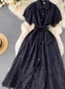 Casual Dresses EWQ Women's Slim midja ihåligt ut kortärmad vacker lång klänning Temperamentkläder Sweet Korea Chic Summer 2024