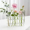 Wazony 8pcs/6pcs przezroczysty stół mini ceramiczne ozdoby wazonu do układu kwiatowego z haczykiem i szczotką
