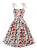 Sukienki swobodne słodkie kwiatowe druk spaghetti pasek vintage plisowany kobietę seksowna impreza koktajlowa sukienka świąteczna 2024 szatę femme ubrania