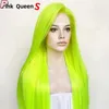 Grönt gluelöst syntetiskt hår 13x2.5 Spetsfront peruk för tjejkvinnor Högtemperatur Fiber Naturhår Cosplay Hairpiece Fashiongirlhair Wigs Windy