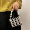 Shoulder Bags Silver Pearl Bag Niche Design Beaded Retro Single Diagonal Hand-woven