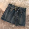 Y2K Summer A-Line Minialmirt High Tail Street Fashion Denim Retro rechte Tube Hip Wrap Rok Damesgordel rok 240403