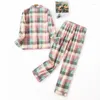 Home Clothing Cotton Flannel Trouser Pajamas Suit For Wear Simple Printed Loose Autumn And Winter Long Sleeve Pant Pyjamas Women Sets