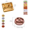 Borden 3/4 sectie Dinertoils bord roestvrijstalen goud verdeelde lunchcontainer snack dieetcontrole voor schoolkantine
