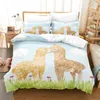 Bedding Sets 3D Cute Alpaca Duvet Cover King Polyester Cartoon Animal Set Lovely Sheep Comforter For Girls Boys Bedroom Decor