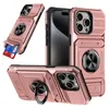 Stoßdicht versteckter Kartenhalter Magnetischer Ring -Kickstand -Hülle für iPhone 15 Pro Max 14 13, Hybrid Heavy Duty Telefonabdeckung