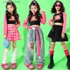 Hosenmädchen Hip Hop Crop Street Dance Sweet Jeans Schöne Outfit Kind coole karierte Röcke Kleidung Sets Kinder Streetwear Jazz Kostüme L46