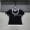 Couleur de contraste T-shirt Femmes U Neck Tees Designer Lettre T-shirts T-shirt élastique à manches courtes