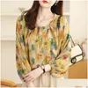 Dames blouses shirts geprinte chiffon blouse 2024 zomer vrouwelijke kleding o-neck losse oversized shirt ol vintage negen kwart dames dr ot04j