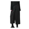 Women's Pants Mid-calf Length Culottes Black Solid Color Pleated Wide Leg For Women High Street Style