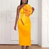 Casual Dresses Elegant Yellow For Women One Shoulder Ruffles Sleeveless Sheath Package Hips Ankle Length Luxury Birthday Party Dress