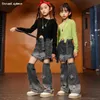 Hosenmädchen Hip Hop Crop Top Street Jeans Hose Kinder Sweatshirt Zwei Abschnitte Shorts Streetwear Kleidung Sets Kinder Jazz Kostüme L46