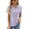 Dames t-shirts t-shirt losse top 2024 lente en zomers vaste kleur polo kraagzak korte mouw