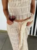 Summer Backless Ruched White Dress Set Sexy Halter Short Tops Fold Long Kjol 2 Piece Fashion Beach Outfits 240403