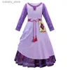 Robes de fille Asha Cosplay Robe for Girls 2023 New Birthday Vestidos Purp Dress Carnival Pâques Party Asha Costume Princess Dress Up L240402