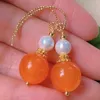 Dangle Earrings Fashion Yellow Round Chalcedony White Pearl Bead Gold Teens Crystal Children Art Minimalist Casual Modern Diamond