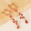 Kolczyki Dangle Pear 4x6mm Rose Gold Garnet 925 Strerel Srebrny Naturalny Czerwony Kamień