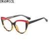 Solglasögon Swanwick TR90 Anti Blue Light Glasses Cat Eye CP Acetate Fashion Eyeglasses Women Accessories Leopard Black European Style