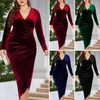 Robes décontractées Femme Vobe en V Ve robe plus taille en velours sexy pour femmes plissée pour cocktail confortable automne