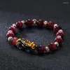 Strand Fashionable Natural Amethyst Stone Gold Color Pixiu Bracelet For Men's Birthday Party Gift Lucky Wealth Jewelry Accessories