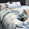 寝具セット2024 EST 4ピースシンプルコットンダブルハミリーベッドシートキルトカバー刺繍快適な青色