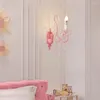 Lâmpada de parede Rosa Princesa Lâmpadas Cristal Vidro Romântico Romântico Decoração Infantil Quente Luzes de cabeceira do quarto