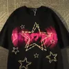 American Retro Ins Trendy Thirts Stars Stars Cotton Stampato a maniche corte Y2K uomini e donne Summer Harajuku Coppie sciolte Goth Top 240403