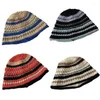 BERETS 2024春と夏の花かぎ針編み帽子通気性ビーニーニットキャップホローバケツ帽子韓国スタイルの女性用の日焼け止め