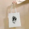 Storage Bags Black Girls' Creative Pattern Reusable Shopping Bag Canvas Tote Printing Eco Shopper Shoulder