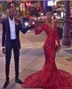 2k16 Red Sexy Bling Red Sequined Mermaid Prom Dresses African Black Girl Long Sleeves V Neck Special Occasion Prom Gowns Evening V3976084