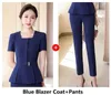 Tvådelt klänning sommar kort ärm elegant blå formell professionell kvinnliga affärsdräkter ol stilar damer kontor byxor blazers byxor