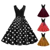 Robes décontractées robe arrière sans dos vintage Midi pour femmes inspirées d'inspiration vintage avec lacet-up en V-collier High Bow Detail Retro Dot Imprimé pour bal