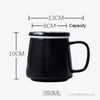 Muggar Minimalistisk stil Creative Black White Solid Colors Mug med lock 350 ml Kapacitet Keramiskt handtag Milk Coffee Water Cup 1 st