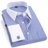 Alta qualidade listrada para homens braçadeiras francesas camisas casuais camisas de mangas compridas design de colarinho branco smoking shirt 6xl 240327