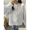 Camicette da donna camicie da donna in piedi camicia da colletto camicia primavera estate camicetta pieghetta femminile 2024 abbigliamento di consegna a goccia abito otmzg