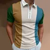 Mens Solid Color Striped Polo Shirt Short Sleeve Golf Turndown Collar Zipper for Men Casual Streetwear Summer Tops 240403