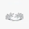 Cluster Rings S925 Silver Ring Leaf Opening Zircon Female Forest Style Elegant and High Grade justerbara smycken